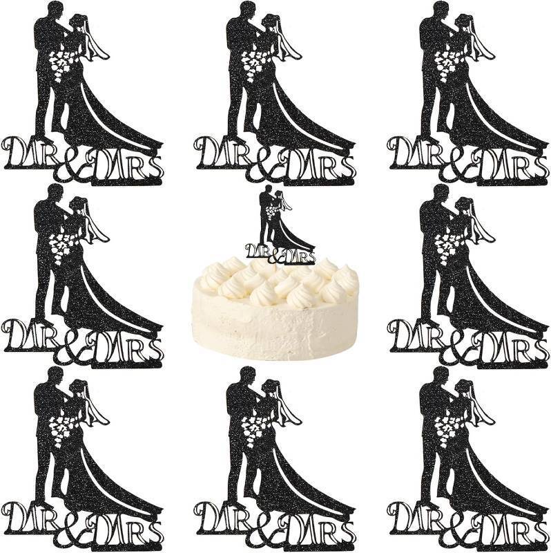 lot 69596 image: Mr and Mrs Cake Toppers 10pcs Wedding Cake Topper Custom Cake Topper Bride and Groom Wedding Cake Decoration (Black)