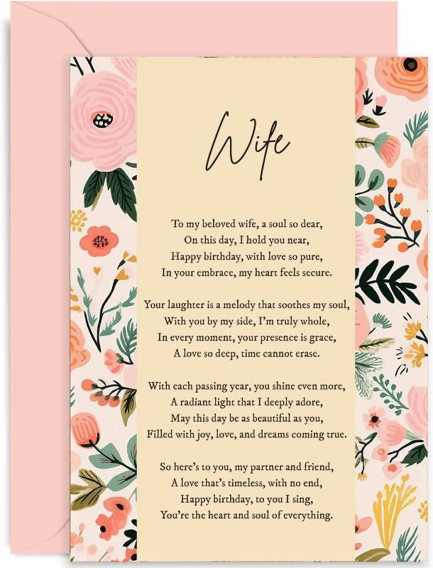lot 69606 image: Old English Co. Birthday Card for Wife - Female Birthday Card for Her - Birthday Poem - Floral Traditional Card - Unique Poem Birthday Card for Women - Contemporary  Blank Inside Envelope
