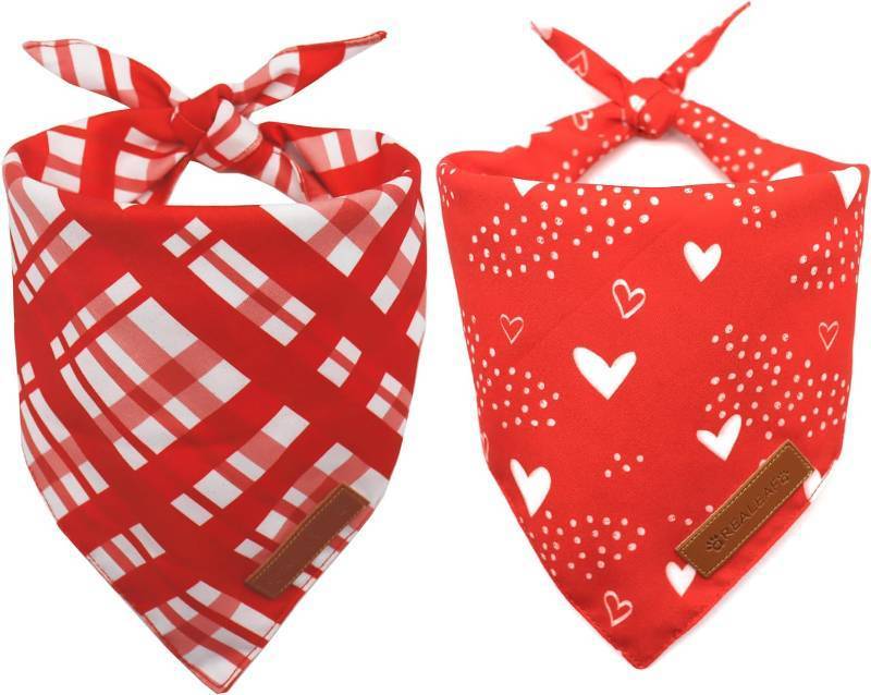 lot 69079 image: Realeaf Valentines Day Dog Bandanas 2 Pack, Reversible Red Plaid Heart Dog Scarf for Boy and Girl, Premium Durable Fabric, Holiday Love Bandana for Large and Extra Large Dogs Pets (Large)