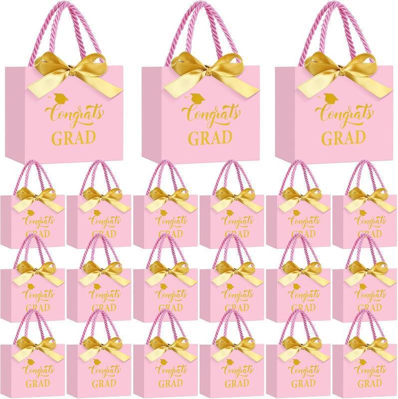 lot 69652 image: Moinchore 30 Pcs Mini Graduation Gift Bags Rose Gold Class 2027 Handles