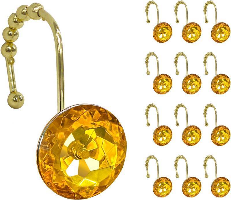 lot 69663 image: Sunlit Round Rhinestone Shower Curtain Hooks with Glide Balls, 12 Pack
