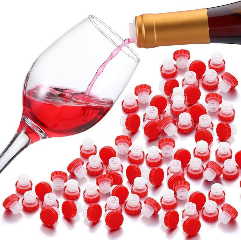lot 69667 image: Qinyoung 200 Pcs Slow Wine Pourer Spout for Corked Bottles Pour and Seal Plastic Wine Pourers with Red Lid for Storing Precise Pouring