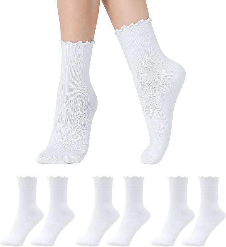 lot 67952 image: CoolMate Womens Ruffle Socks, Turn-Cuff Frilly Socks For Women, 3 Pairs