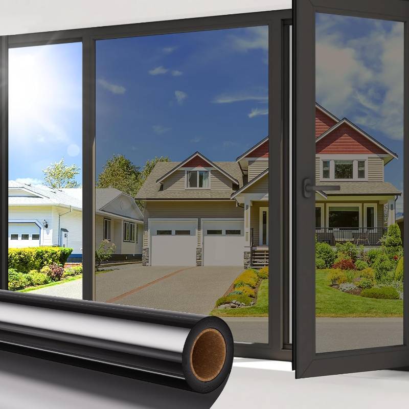 lot 69012 image: Coavas One Way Privacy Window Film Daytime Mirror Reflective Window Tint for Home Heat UV Sun Blocking Anti-Glare Covering See Out Not in Static Cling Removable for Bedroom,Black-Silver, 17.5x78.7 in