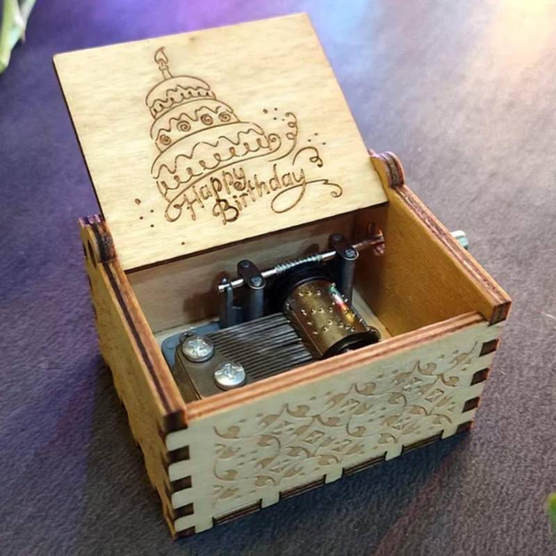 lot 69058 image: Zesta Wooden Hand Cranked Collectable Engraved Music Box (Happy Birthday)