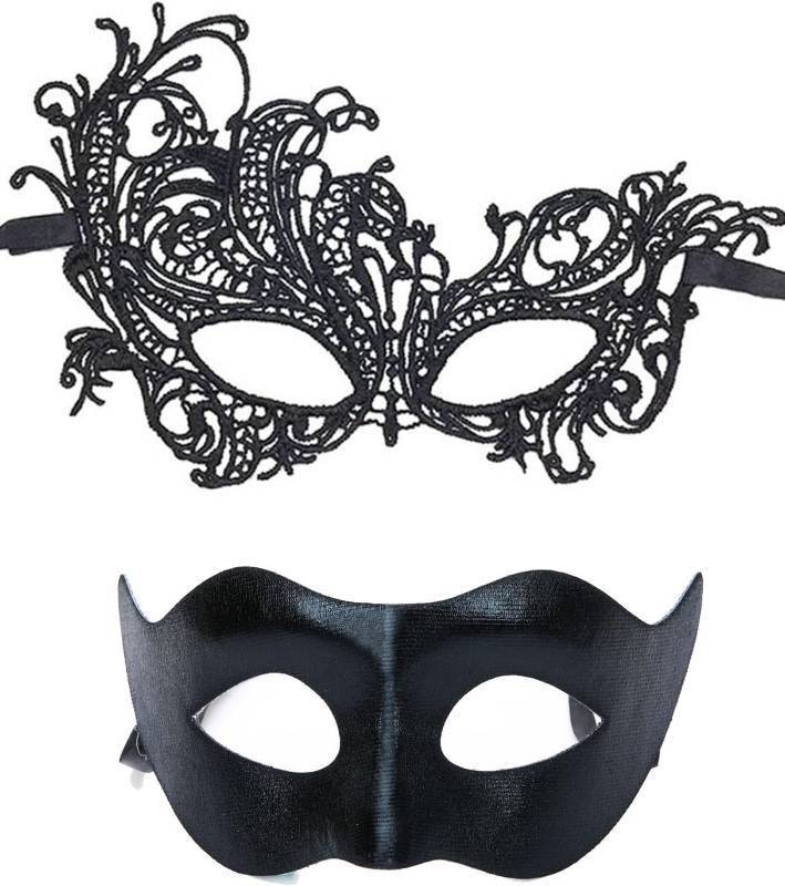 lot 69622 image: Couple Masquerade Masks Lace Venetian Party Mask Halloween Costume Mask Mardi Gras Mask for Couples Women and Men (Black)