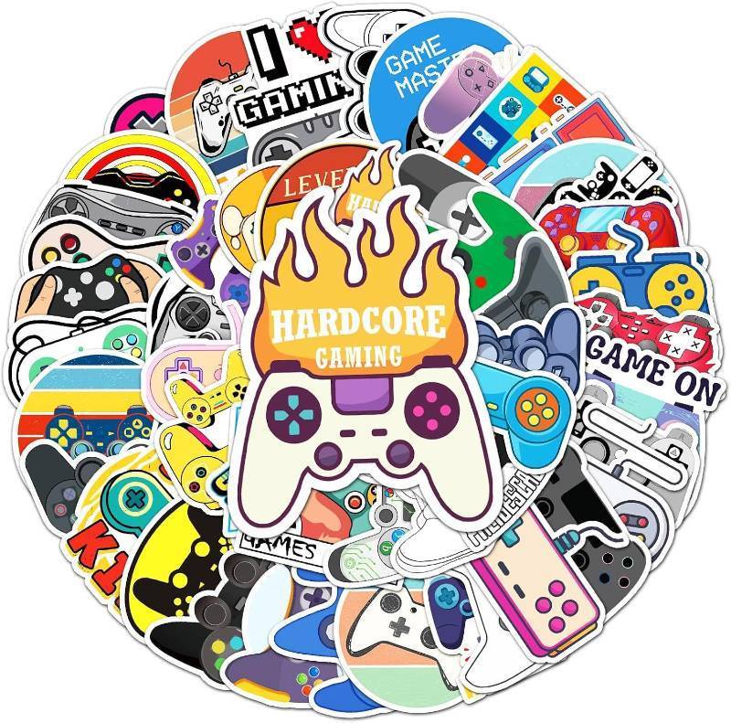 lot 69646 image: Gaming Stickers for Teens 50Pcs, Video Game Sticker Pack for Boys Water Bottles Decal Gamepad Decals for Teens Boys Vinyl Waterproof