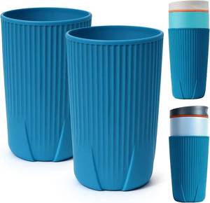 lot 66588 image: 20 oz YQL 2-Pack Silicone Water Bottle Boot for Owala 20oz SmoothSip Slider Tumbler   Half-Wrap Protective Cup Sleeve, Anti-Slip Silicone Base for Travel Mug, Reusable & Dishwasher Safe (Blue)