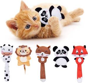 lot 66591 image: 5 Pack Nobleza Catnip Toys, 5Pcs Cat Chew Toys for Indoor Cats Clearance, Cute Animal Shapes Plush Kitty Teething Toys with Crinkle Paper for Pet Birthday, Interactive Kitten Kicker Toy with Organic C