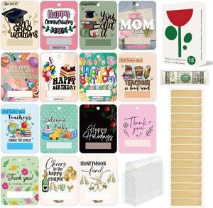 lot 66593 image: 5 x 4 inches All-Occasion Money Holder Cards 15-Pack, 5x4   Double 300gsm, Gloss Front, Writable Back   Clear Cash Strip  Adhesive   Graduation, Birthday, Teacher, Wedding, Holidays