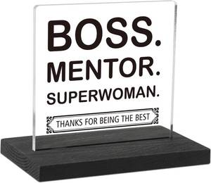 lot 66595 image: CINRLLA Boss Gifts for Women, Thank You Gift for Mentor Manager or Supervisor, Mentor Appreciation Birthday Retirement Gifts, Boss Mentor Superwoman Home Office Desk D cor Sign, DSF131, Clear