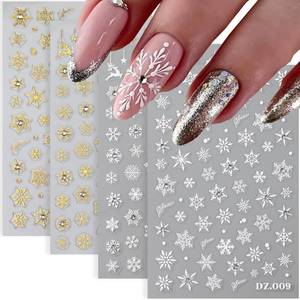 lot 66596 image: 8 Sheets Shiny Crystal Snowflake Nail Stickers for Nail Art Silver Gold Snowflake Nail Decals 3D Self-Adhesive Winter Nail Design Christmas Sticker Xmas Nail Supplies for Women DIY Manicure Decoration