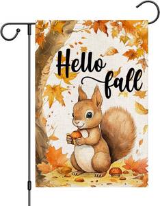 lot 66600 image: Hello Fall Squirrel Garden Flag 12x18 Inch Double Sided for Outside, Thanksgiving Autumn Maple Tree Seasonal Small Yard Outdoor Flag