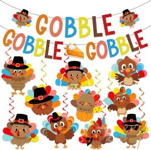 lot 66611 image: Colorful Thanksgiving Decorations Turkey Hanging Swirls GOBBLE Turkeys Hanging Decorations Ceiling Swirls for Thanksgiving Classroom Party Decor