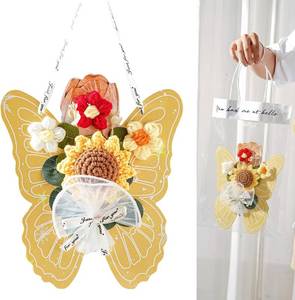 lot 66613 image: Crochet Flowers Sunflower Artificial Flowers, Handmade Knitted Faux Flower Included Gift Bag & Greeting Card for Birthday Gifts, Home Decoration, Gifting to Friends and Family