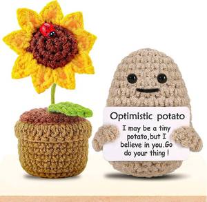 lot 66629 image: 3 inches x 4 inches x 0.5 inches PinCute 2PCS Potato Sunflower Gifts for Friend - Birthday Graduation Women Wife Mother Sister Emotional Support - Cute Funny Potato Crochet Doll Home Desk Decor