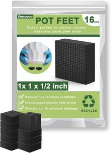 lot 66636 image: 1 inch x 1 inch x 0.5 inch vensovo Invisible Rubber Pot Feet   Square Non-Slip Risers Elevate 12 Inch for Drainage & Airflow, 16 Pack Solid Pot Risers for Indoor & Outdoor Planters, Garden, Patio, De