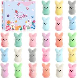 lot 66638 image: Easter Bunny Figurines Set of 24, Realistic Fuzzy Rabbit Decorations, Easter Basket Stuffers & Home Decor, Gift Kids Adults