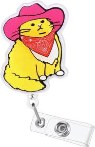 lot 66649 image: Funny Cowboy Cat Badge Reel Buddy, Work ID Badge Holder with Retractable Clip, Cute Pediatrics Medical Badge Clip for ICU ER RN CNA LPN LVN MA Hospital Worker Doctor Nursing Student Teacher