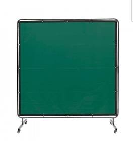 lot 18892 image: VEVOR Welding Screen with Frame, 6 x 6 Welding Curtain Screen, Flame-Resistant Vinyl Welding Protection Screen on 4 Swivel Wheels (2 Lockable), Moveable & Professional for WorkshopIndustrial, Green - Retail $50