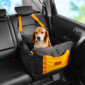 lot 18904 image: VEVOR Dog Car Seat, Waterproof Dog Booster Seat for Car with Side Handles and A Storage Pocket, Clip-On Safety Leash and PP Cotton Filling, Dog Car Bed for Small Dog up to 25lbs, Black - Retail $0