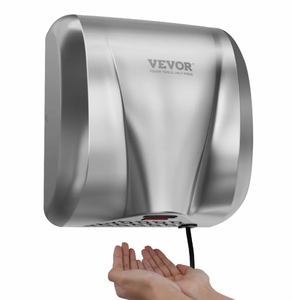 lot 18912 image: VEVOR Heavy Duty Commercial Hand Dryer, 1300W Automatic High Speed Stainless Steel Warm Wind Hand Blower, 120V Plug InHardwired Two Power Options, Compliant for Industry Business Restrooms - Retail $95