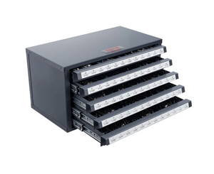 lot 18916 image: VEVOR Drill Bit Dispenser Cabinet, Five-Drawer Drill Bit Organizer Cabinet for #1 to #60 Steel Drill Dispenser Organizer Cabinet with Labels, Stackable Drill Dispenser for Drill Bit Storage - Retail $70