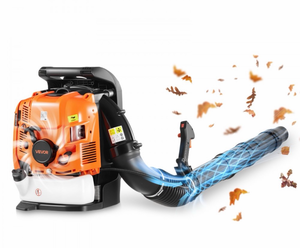 lot 18918 image: VEVOR Backpack Leaf Blower, 75.6CC 4-Stroke Engine Gas Powered Leaf Blower with 1.8L Fuel Tank, 615 CFM Air Volume, 179 MPH Air Speed, Ideal for Lawn Care, Leaves Cleaning, Yard Debris & Snow Removal - Retail $200