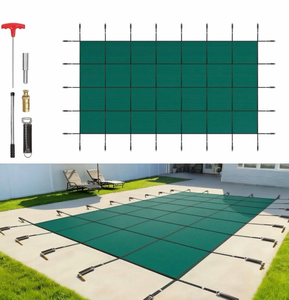 lot 18920 image: VEVOR Pool Safety Cover Fits 18x36ft Rectangle Inground Pools, Safety Pool Cover with Drainage Holes, Mesh Solid Pool Cover for Swimming Pool, Winter Safety Cover, Green - Retail $356