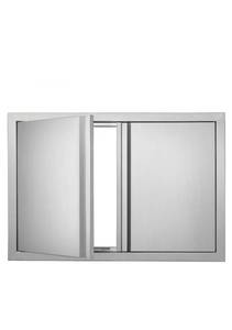 lot 18933 image: VEVOR BBQ Access Door, 28W x 19H Inch Double Outdoor Kitchen Door, Stainless Steel Flush Mount Door, Wall Vertical Door with Recessed Handles , for BBQ Island, Grilling Station, Outside Cabinet - Retail $56