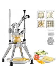lot 18940 image: VEVOR Commercial Chopper with 4 Replacement Blades Commercial Vegetable Chopper Stainless Steel French Fry Cutter Potato Dicer & Slicer Commercial Vegetable Fruit Chopper for Restaurants & Home Kitchen - Retail $73