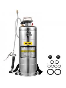lot 18946 image: VEVOR 3.5Gal Stainless Steel Sprayer,l Set with 20 Wand& Handle& 3FT Reinforced Hose, Hand Pump Sprayer with Pressure Gauge&Safety Valve, Adjustable Nozzle Suitable for Gardening& Sanitizing - Retail $85