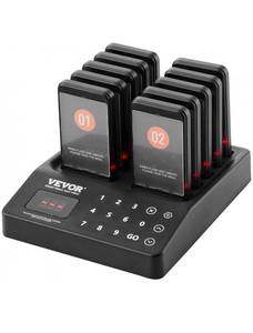 lot 19255 image: VEVOR Restaurant Pager System, Wireless 400m Long Range Lineup Waiting Queue Signal, Guest Customer Calling Beepers with Vibration & Flashing, 10 Buzzers for Food Truck, Church, Nursery, Hospital - Retail $74
