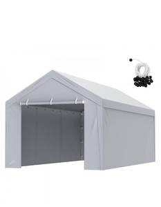 lot 19264 image: VEVOR Carport Replacement Canopy Cover Top  Side Wall 10 x 20 ft, Garage Tent Shelter Tarp Heavy-Duty Waterproof & UV Protected, Easy Installation with Ball Bungees,Grey (Frame Not Included) - Retail $134