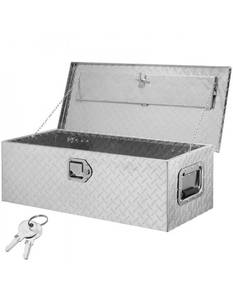 lot 19266 image: VEVOR Heavy Duty Aluminum Truck Bed Tool Box, Diamond Plate Tool Box with Side Handle and Lock Keys, Storage Tool Box Chest Box Organizer for Pickup, Truck Bed, RV, Trailer, 30x13x9.6, Silver - Retail $85