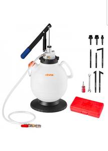 lot 19269 image: VEVOR Transmission Fluid Pump, 7.5 L Capacity, Manual Fluid Transfer Pump with 8 ATF Adapters & 47 in Outlet Horse, ATF Refill Kit, Oil Extractor Dispenser with HDPE Tank for Cars, Lawn Mowers - Retail $60