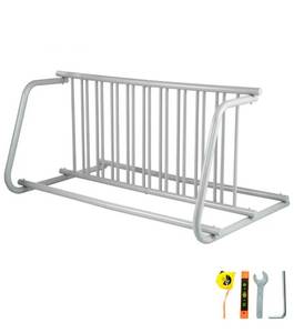 lot 19270 image: VEVOR 10 Holders Floor Bike Rack, 59 Length All-Steel Grid Bike Rack, 10-Bike Capacity Dual-Side Storage Stand for Garages Streets Yards Bike Events - Retail $140