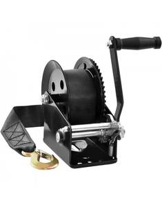 lot 19273 image: VEVOR Hand Winch, 1600 lbs Pulling Capacity, Boat Trailer Winch Heavy Duty Rope Crank with 33 ft Polyester Strap and Two-Way Ratchet, Manual Operated Hand Crank Winch for Trailer, Boat or ATV Towing - Retail $39