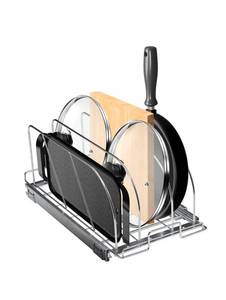 lot 19274 image: VEVOR Pan and Pot Rack, Expandable Pull Out Under Cabinet Organizer, Cookie Sheet Baking Pans tray Organization, Adjustable Wire Dividers, Steel Lid Holder for Kitchen Cabinet & Pantry Storage, 12.5W - Retail $0