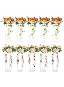 lot 19285 image: VEVOR 10PCS 23.6inch High Wedding Flower Stand, With Acrylic Laminate,Acrylic Vase Column Geometric Centerpiece Stands, Floral Display Rack for T-Stage Events Reception, Party Decoration Home - Retail $113