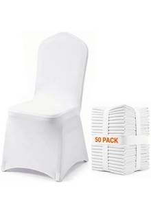 lot 19297 image: VEVOR Stretch Spandex Folding Chair Covers, Universal Fitted Chair Cover, Removable Washable Protective Slipcovers, for Wedding, Holiday, Banquet, Party, Celebration, Dining (50PCS White) - Retail $67