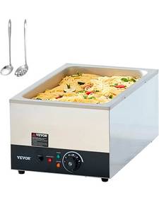 lot 19309 image: VEVOR Commercial Food Warmer 24QT Bain Marie 1200W Electric Buffet Warmer Steam Table Food Warmer Countertop Stainless Steel Food Warmer Wet or Dry Use for Parties, Catering and Restaurant - Retail $91