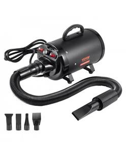lot 19314 image: VEVOR Dog Dryer, 2000W2.7HP Dog Blow Dryer, Pet Grooming Dryer with Adjustable Speed and Temperature Control, Pet Hair Dryer with 4 Nozzles and Extendable Hose, Black - Retail $67