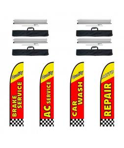 lot 19315 image: VEVOR Auto Repair Advertising Feather Flag with Pole Kit, Advertising Flags for Business Outside, Includes 4 Banner Flags, 4 Poles, 4 Ground Stakes, Swooper Flags for Businesses 16.3 FT - Retail $121