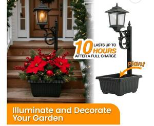 lot 19318 image: 2 in 1 Solar Lamp Post Light with Planter, Solar Lamp Post Lights - Wall Mount or Freestanding, Waterproof Decorative Lamp for Lawn, Patio, FrontBack Door - Retail $0