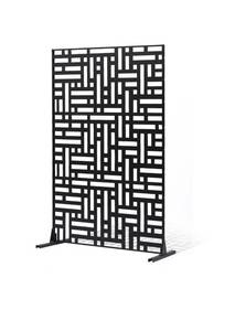 lot 19322 image: VEVOR Metal Privacy Screen, 47 W x 76 H, Outdoor Privacy Screens 3-Panel, Freestanding Outdoor Divider with Stand, Decorative Garden Steel Privacy Fence for Balcony Patio Indoor Room Hot Tub Black - Retail $137