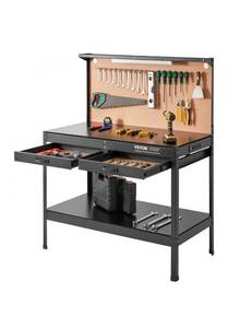 lot 19323 image: VEVOR Workbench A3 Steel Work Bench For Garage max. 1500W Heavy Duty Workbench 220lbs Weight Capacity 0.47 Bench top Thickness Hardwood Workbench 1.5m Cable 4xAC outlets 2xUSB ports 30xHooks - Retail $140