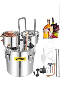 lot 19332 image: VEVOR Alcohol Still, 13.2Gal  50L Stainless Steel Water Alcohol Distiller Copper Tube Home Brewing Kit Build-in Thermometer for DIY Whisky Wine Brandy, Silver - Retail $117