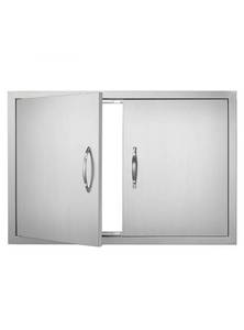 lot 19335 image: VEVOR BBQ Access Door, 33W x 22H Inch Double Outdoor Kitchen Door, Stainless Steel Flush Mount Door, Wall Vertical Door with Handles, for BBQ Island, Grilling Station, Outside Cabinet - Retail $73