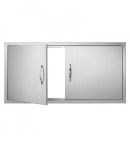 lot 19336 image: VEVOR BBQ Access Door, 42W x 21H Inch Double Outdoor Kitchen Door, Stainless Steel Flush Mount Door, Wall Vertical Door with Handles, for BBQ Island, Grilling Station, Outside Cabinet - Retail $96